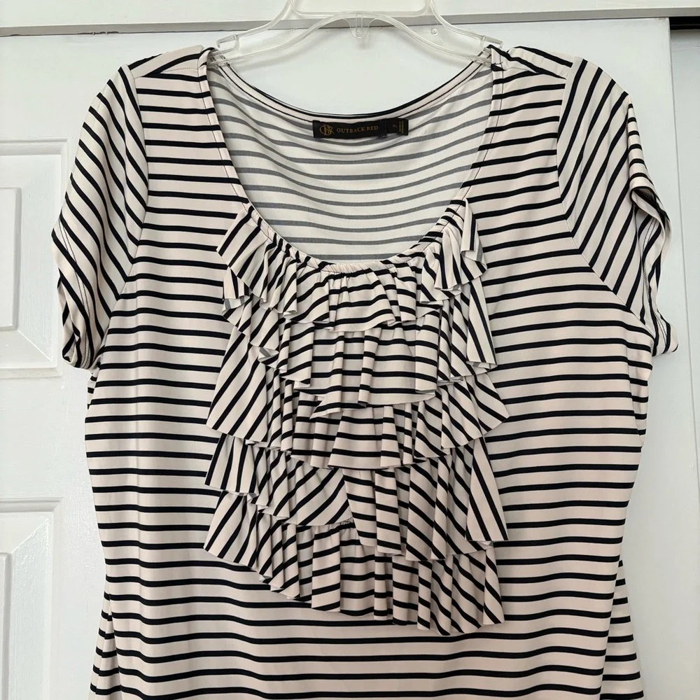 Outback black/white Striped Ruffle Top - Picture 2 of 2